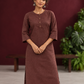 Rustic Brown Cotton Kurta with Round Neck — fabric detail