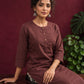 Rustic Brown Cotton Kurta with Round Neck — seated detail