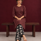 Rustic Brown Cotton Kurta with Round Neck — seated