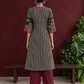 Timeless Black and Off-White Striped Cotton Ajrakh Kurta with Multicolor Patchwork Sleeve Panels — back view