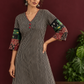 Timeless Black and Off-White Striped Cotton Ajrakh Kurta with Multicolor Patchwork Sleeve Panels — fabric detail