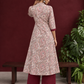 Pink Cotton Paisley Print Kurta with Maroon Button Placket and Contrast Cuffs — back view
