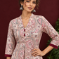 Pink Cotton Paisley Print Kurta with Maroon Button Placket and Contrast Cuffs — styled view
