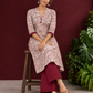 Pink Cotton Paisley Print Kurta with Maroon Button Placket and Contrast Cuffs — seated