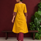 Mustard Yellow Cotton Kurta with Contrast Ajrakh Striped Yoke Panel & Coordinated Sleeve Cuffs — back view