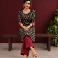 Elegant Black Cotton Ajrakh Kurta with Maroon Contrast Piping, Buttons & Ajrakh Floral Motif Print — seated