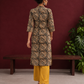 Mustard and Black Cotton Ajrakh Print Kurta with Mandarin Collar with Cuff Notch Slit finished — back view