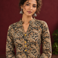 Mustard and Black Cotton Ajrakh Print Kurta with Mandarin Collar with Cuff Notch Slit finished — fabric detail