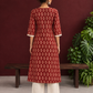 Maroon Cotton Ajrakh Kurta with Floral Motif Block Print and Crochet Lace V-Neck & Sleeve Cuffs — back view