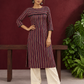 Classic Striped Cotton Kurta with Contrast Yoke Panel & Black Lace Trimmed Cuffs — front view