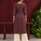 Classic Striped Cotton Kurta with Contrast Yoke Panel & Black Lace Trimmed Cuffs — back view