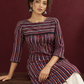 Classic Striped Cotton Kurta with Contrast Yoke Panel & Black Lace Trimmed Cuffs — seated detail