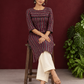 Classic Striped Cotton Kurta with Contrast Yoke Panel & Black Lace Trimmed Cuffs — seated