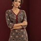 Timeless Black Ajrakh Print Cotton Kurta with Maroon V-Neck — styled view