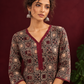 Timeless Black Ajrakh Print Cotton Kurta with Maroon V-Neck — fabric detail