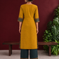 Mustard Yellow Cotton Silk Kurta with Ikat Yoke and Contrast Sleeve Cuffs — back view