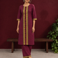 Elegant Maroon Silk Kurta with Contrast Golden Zari Border Placket & Coordinated Sleeve Cuffs — front view