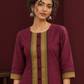 Elegant Maroon Silk Kurta with Contrast Golden Zari Border Placket & Coordinated Sleeve Cuffs — fabric detail