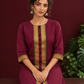 Elegant Maroon Silk Kurta with Contrast Golden Zari Border Placket & Coordinated Sleeve Cuffs — seated detail