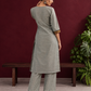 Elegant Sage Green Silk Kurta with Black zari Paisley Yoke & Contrast Sleeve Cuffs — back view