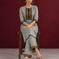 Elegant Sage Green Silk Kurta with Black zari Paisley Yoke & Contrast Sleeve Cuffs — seated