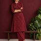 Elegant Maroon Cotton Silk Kurta with Golden Motif Print With Mandarin Collar — side view