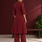 Elegant Maroon Cotton Silk Kurta with Golden Motif Print With Mandarin Collar — back view
