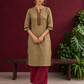 Elegant Gold Cotton-Silk Straight Kurta with Traditional Border Detailing — front view