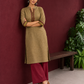 Elegant Gold Cotton-Silk Straight Kurta with Traditional Border Detailing — side view