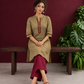 Elegant Gold Cotton-Silk Straight Kurta with Traditional Border Detailing — seated
