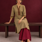 Elegant Gold Cotton-Silk Straight Kurta with Traditional Border Detailing — seated detail
