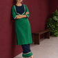Elegant Green Silk Kurta with Contrast Navy Blue Yoke Panel, Sequin Embellishment & Gota Trim — side view