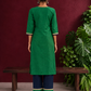 Elegant Green Silk Kurta with Contrast Navy Blue Yoke Panel, Sequin Embellishment & Gota Trim — back view