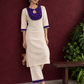 Elegant Off-White Silk Kurta with Contrast Purple Yoke Panel & Hand Embroidered Sequin Detailing — side view