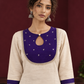 Elegant Off-White Silk Kurta with Contrast Purple Yoke Panel & Hand Embroidered Sequin Detailing — fabric detail