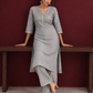 Elegant Grey Cotton Silk Kurta with Gold Gota Lace Trim V-Neck — side view