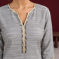 Elegant Grey Cotton Silk Kurta with Gold Gota Lace Trim V-Neck — fabric close-up