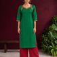 Vibrant Green Silk Kurta with Contrast Maroon Traditional Lace On Neckline — front view
