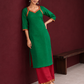 Vibrant Green Silk Kurta with Contrast Maroon Traditional Lace On Neckline — side view