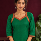 Vibrant Green Silk Kurta with Contrast Maroon Traditional Lace On Neckline — fabric detail