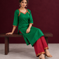Vibrant Green Silk Kurta with Contrast Maroon Traditional Lace On Neckline — seated