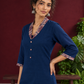Elegant Teal Blue Rayon kurta with Contrast Kalamkari Printed Collar and Cuffs — styled view