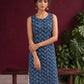 Blue Rayon Kurta with Hand-Drawn Chevron Stripe Print & Round Neckline — styled view