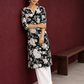 Classic Black Rayon Kurta with White Floral Print and Contrast Notched Neckline — side view