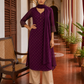 Elegant Purple Chanderi Kurta with Gold Foil Booti Print, hand embroidered Cuffs