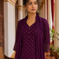 Elegant Purple Chanderi Kurta with Gold Foil Booti Print, hand embroidered Cuffs