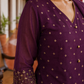 Elegant Purple Chanderi Kurta with Gold Foil Booti Print, hand embroidered Cuffs