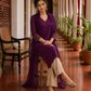 Elegant Purple Chanderi Kurta with Gold Foil Booti Print, hand embroidered Cuffs