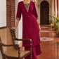Elegant Magenta Textured Kurta with Black Gold Brocade V-Neck Panel & Contrast Sleeve Cuffs