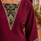 Elegant Magenta Textured Kurta with Black Gold Brocade V-Neck Panel & Contrast Sleeve Cuffs